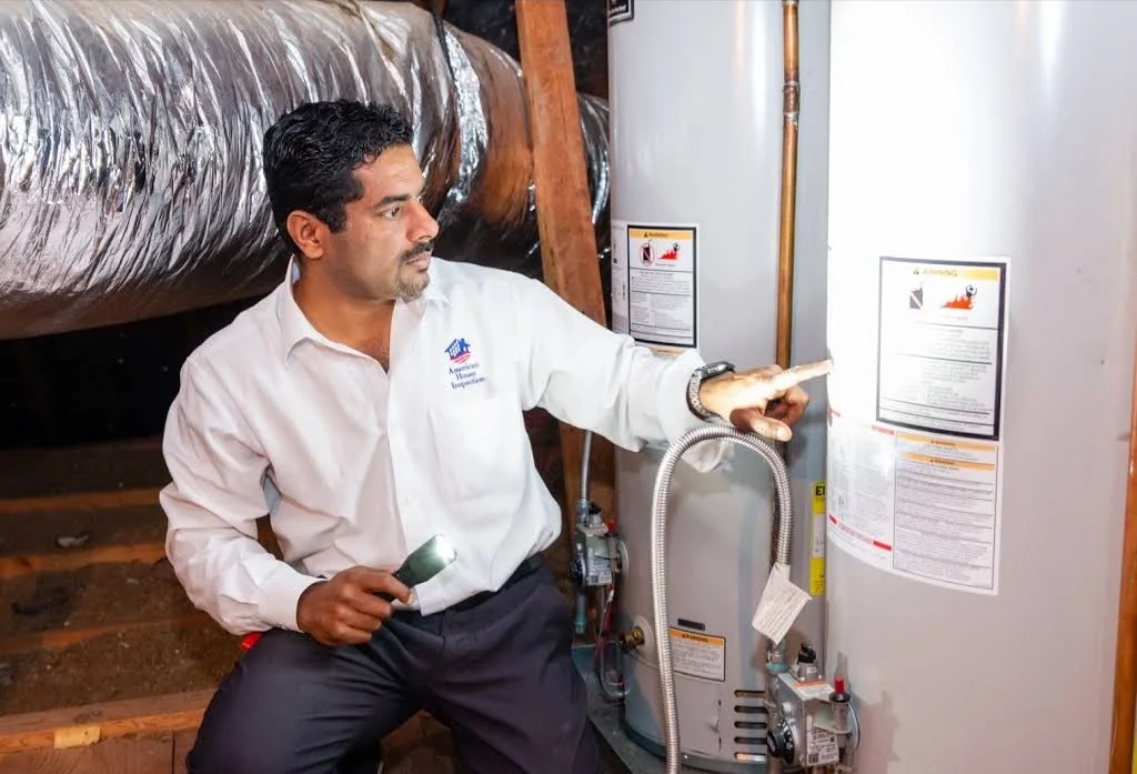 Alex Mathew checking a water heater